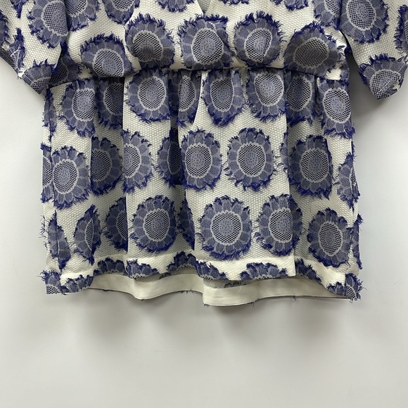 Anthropologie Maeve Floral Sunburst Surplice Peplum Blouse Boho Blue XS - Picture 5 of 11